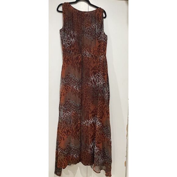 Jessica London Wrap Dress Womens 16 Red Ochre  Gray Sleeveless Lined Maxi Casual - Picture 12 of 16